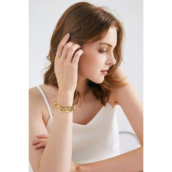 Chunky Chain Bracelet for Women Adjustable Gold/Silver Thick Statement Link Jewe - Picture 2 of 8